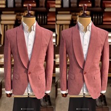 Pink Velvet Men's Suits Shawl Lapel Evening Party Prom Wedding Groom Tuxedo 2pcs