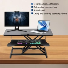 37" Black Home Office Desk Riser Adjustable Standing Desk Converter
