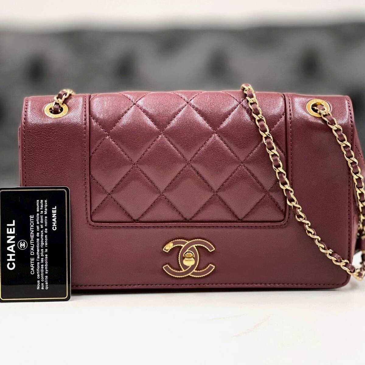 CHANEL Mademoiselle Lambskin Wine Red Shoulder Bag 21S Collection