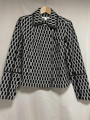 Diane von Furstenberg DVF Blazer Damen Jacke schwarz weiß seitlicher Reißverschluss Gr. 6