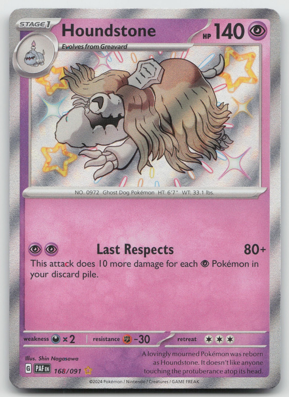 Houndstone - Shiny Rare Holo SV: Paldean Fates 168/091 NM