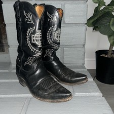 Vintage leather cowboy boots Lucchese 1883 Embossed Logo Stitching Rodeo 10