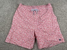 Johnnie-O Swim Trunks Mens Large Red Floral Pattern Board Shorts 7" Inseam