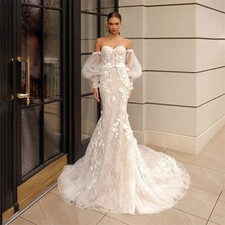 Appliques Sweetheart Mermaid Wedding Dress Sweep Train Lace Up Bow Floor Length