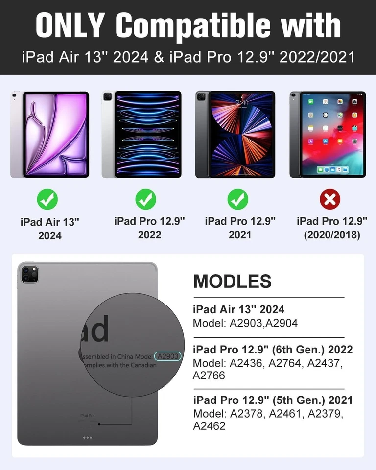 Funda Para iPad Pro 12.9" 1ª 2ª 4ª 5ª 6ª Generación Cuero Soporte Inteligente Cubierta Foto 2 de 4