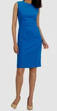 Kasper Women's Blue Sleeveless Lined Stretch Seamed Waist Sheath Dress Size 16