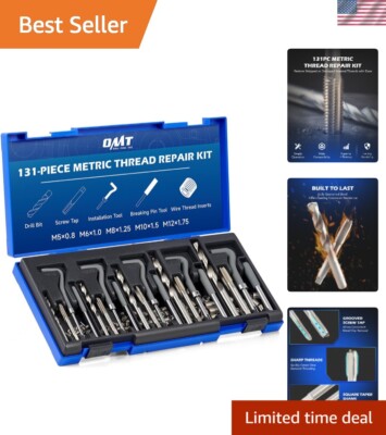 Portable Thread Repair Kit - 110 Inserts with HSS Drill Bits and Tools Included