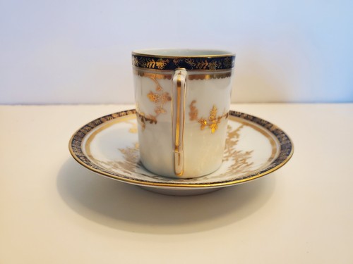 Blaue Krone Victoria Demitasse Tasse und Untertasse Gold Blau Blumenmuster - Bild 5 von 9