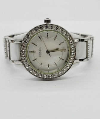 Fossil CE-1017 White Ceramic Stainless Steel Crystal Bezel Ladies Watch FOSSIL CE1017 Women Round Watch Silver Black CERAMIC  main image 2