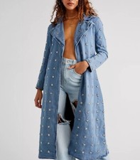 Understated Star Studded Denim Trench