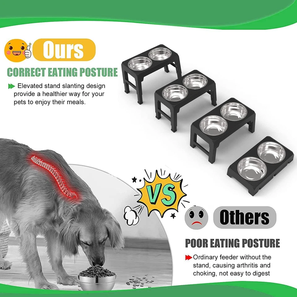 Alimentador elevado para perros y mascotas de acero inoxidable elevado para alimentos soporte de agua con 2 cuencos Foto 3 de 4