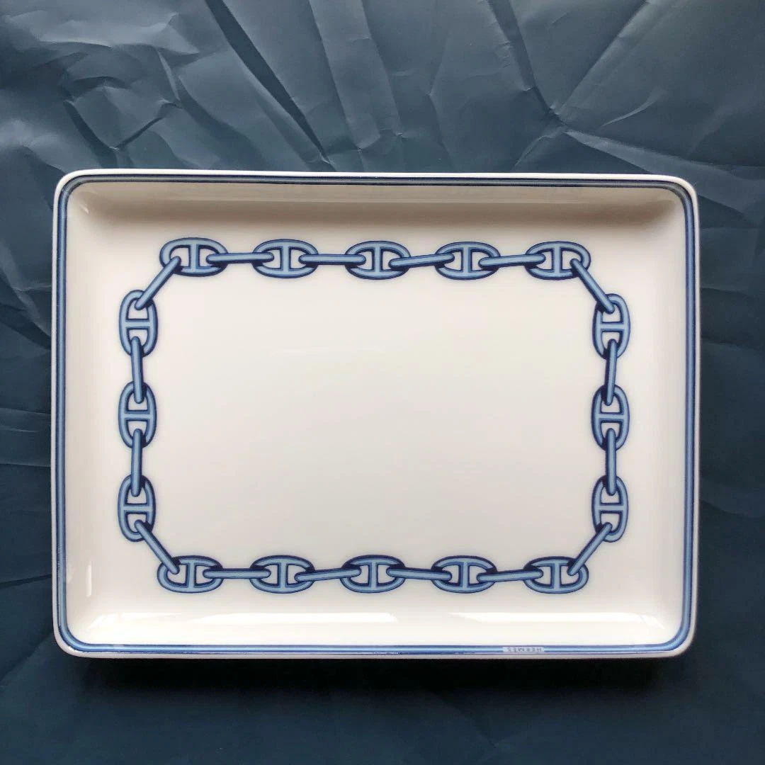 Hermes Tray Chaine d'Ancre Ceramic White X Silver Square Plate Tray  Authentic | eBay