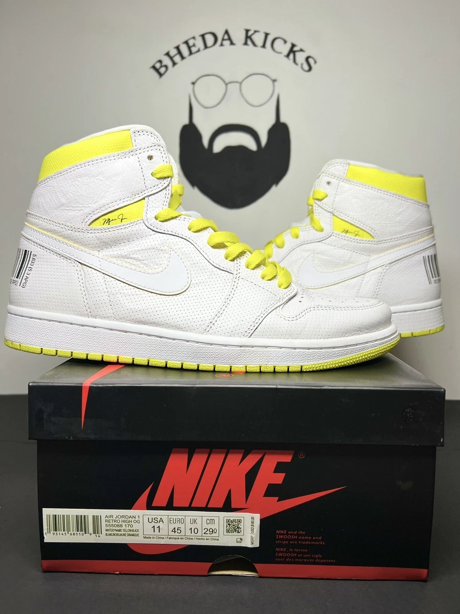 Air Jordan 1 Retro High OG First Class Flight 555088-170 White Yellow Men's  11