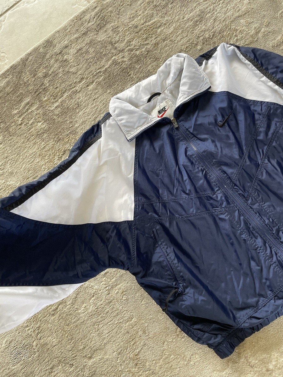 Vintage 90s Nike Blue White Nylon Zip-Up Track Jacket Track Vintage 90s Nike Blue White Nylon Zip-Up Track Jacket Track