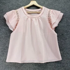 Active Usa Blouse Women L Large Pink Crew Neck Short Sleeve Pullover Casual