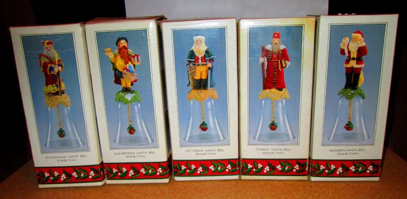 NOVELINO Santa Bells 1992 "Christmas Through The Ages" Ornaments. Set of Five!