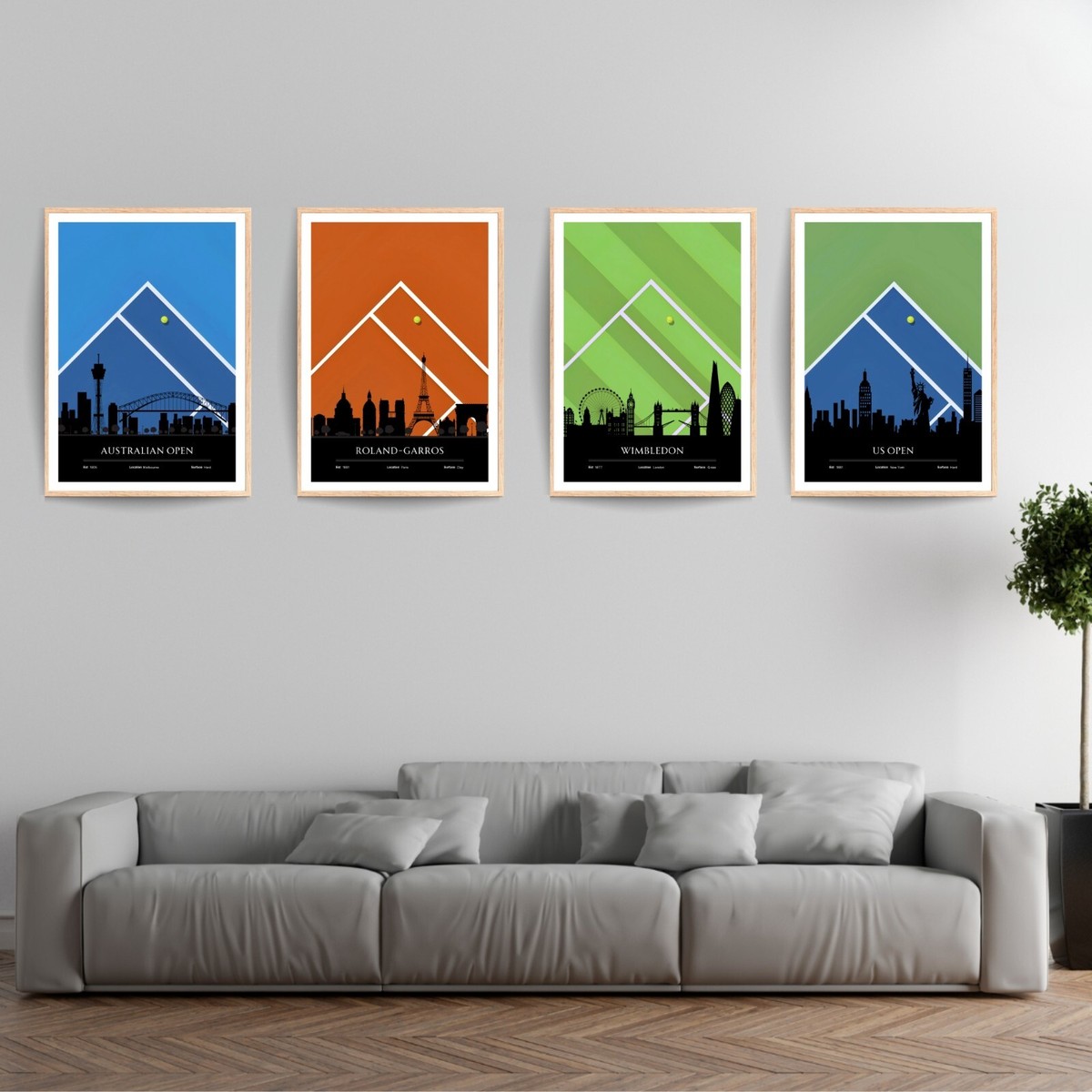 Tennis Poster Set of 4 Canvas / Framed Art / Prints, Grand Slam