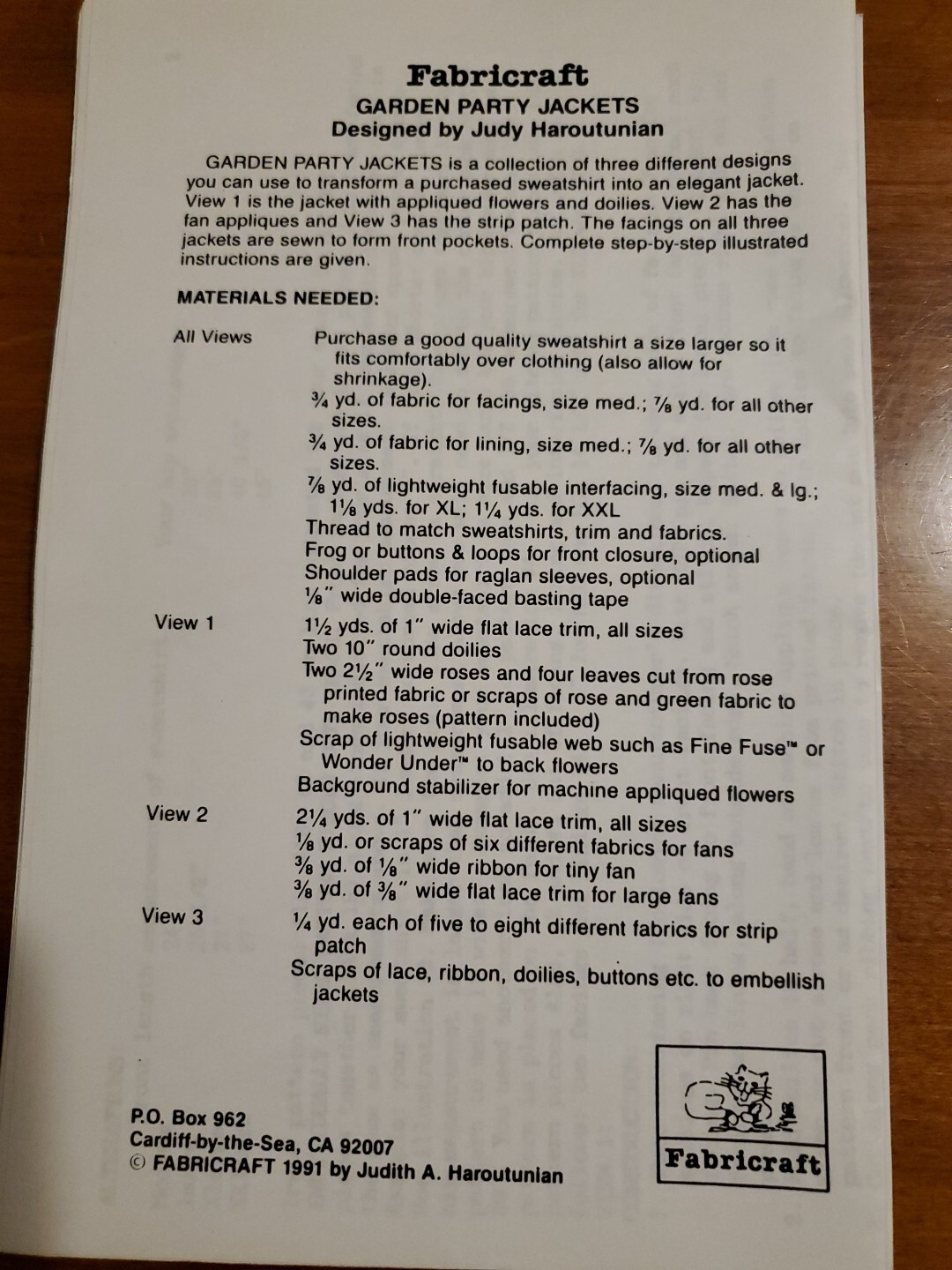 Vintage Fabricraft Sewing Pattern Sweatshirt Quilted Garden Party