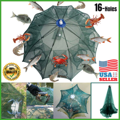 USA Fishing Bait Trap Crab Net Crawdad Shrimp Cast Dip Cage Fish Minnow Foldable