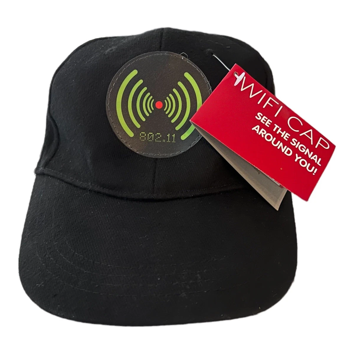Wifi Cap Battery Operated Lights Up WiFi Signal Strength Black Lid Curved Bill