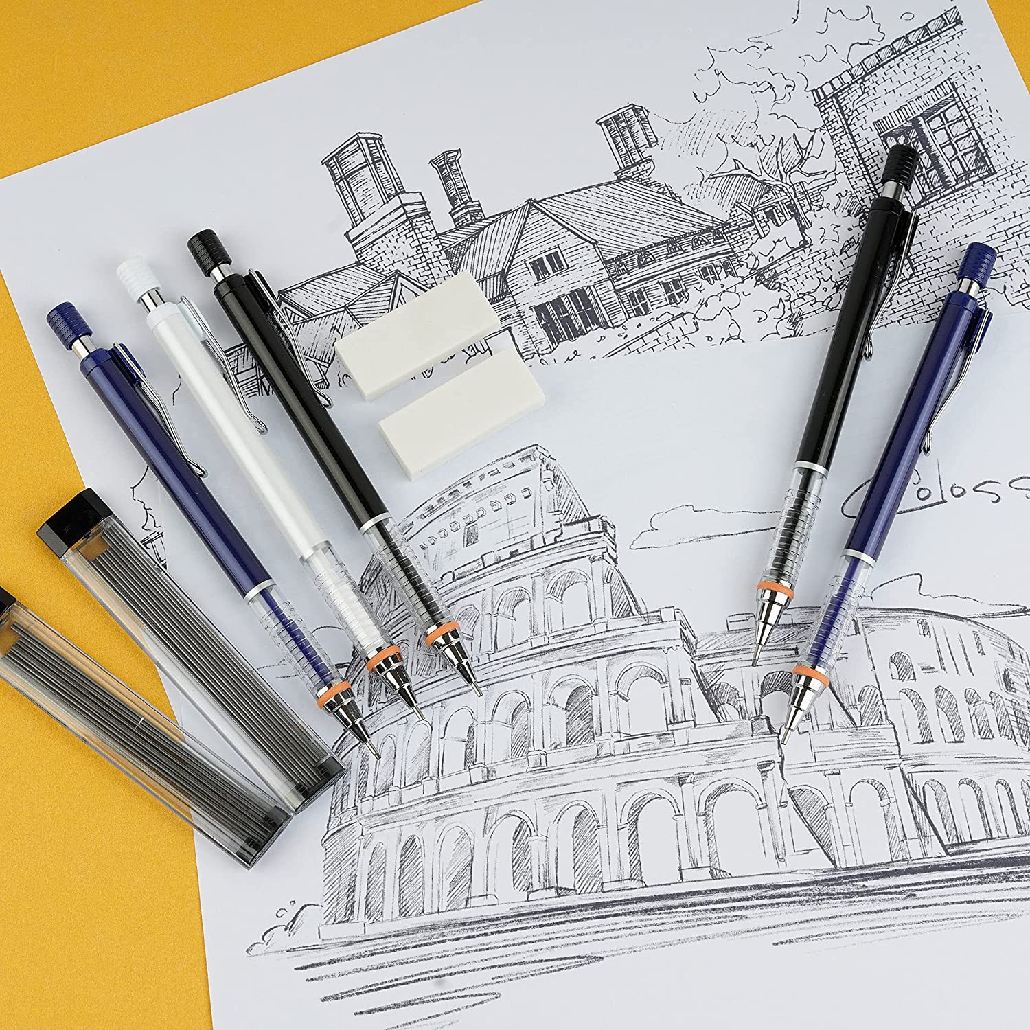 21Pcs Mechanical Pencil Set 9Pcs 1.3 Mm Mechanical Pencils with 9 Tubes 1.3Mm HB