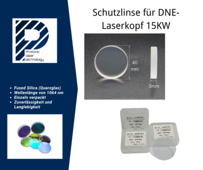 Laser Schutzlinse aus Quarzglas für DNE Faserlaser-cutting head, Ø40 x 3, 12KW
