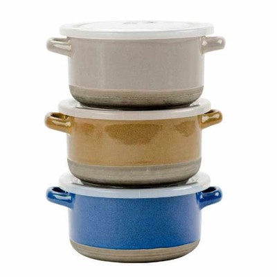 Boston Warehouse 22-oz Off White, Grey-Blue, Red Ceramic Souper Mug with Lid
