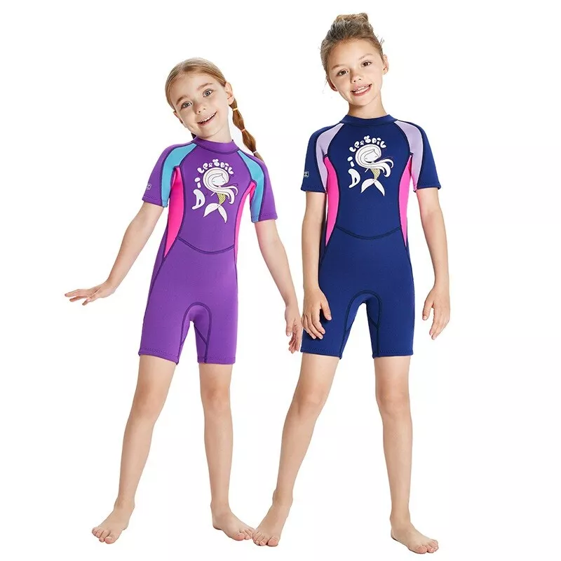 Kids Shorty Wetsuit 2.5mm Neoprene Girls Thermal Swimsuit Diving Suit Back  Zip