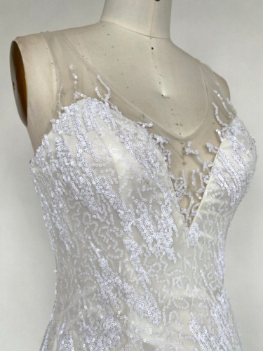 White Prom Dress Size 8 White Sequin Dress Wedding Dress Party Dress Sz 8 - Picture 1 of 7