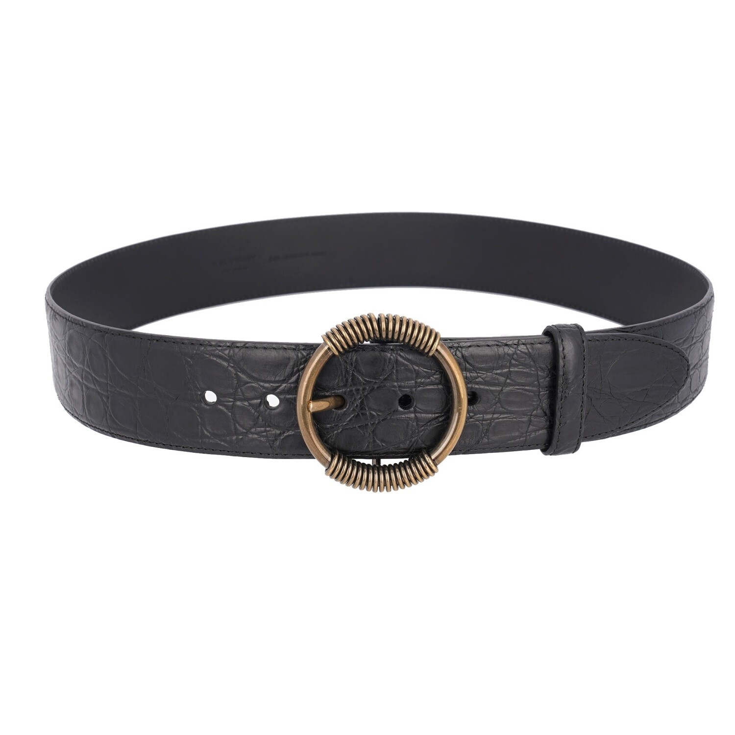 DOLCE & GABBANA Metal Ring Buckle Croco Leather Belt Black 95 38