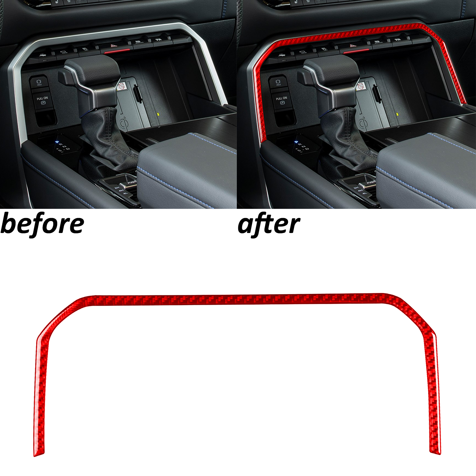 Red Carbon Fiber Warning Light Panel Frame Trim for Toyota Tundra Sequoia 2022-2024