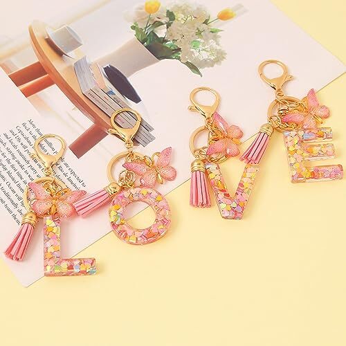 Fashion Alphabet Initial Letter Keychain Tassel Pink Butterfly Letter K - Picture 6 of 6