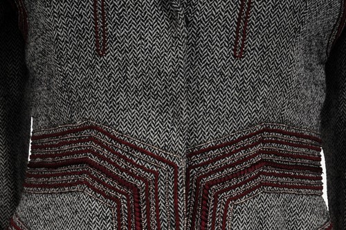Badgley Mischka Embroidered Jacket Skirt Suit US 6 Black White Red Wool Vintage - Picture 5 of 12