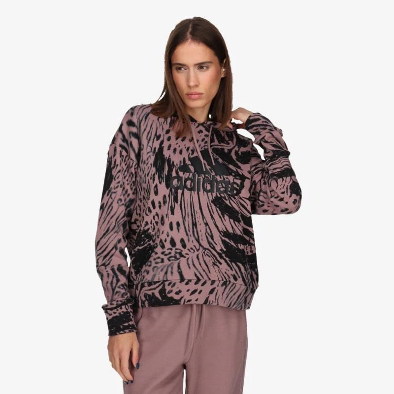 Adidas Women Future Icons Animal Print Hoodie Long Sleeve Sweatshirt Shirt Top M