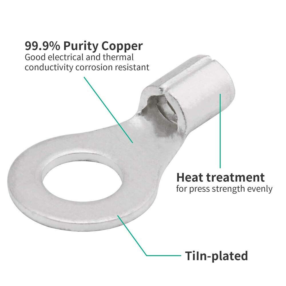 RockDIG 260PCS AWG 22-16 16-14 12-10 Copper Ring Fork Terminals Tin - View #8