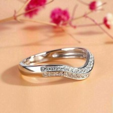0.38Ct White Round CZ Curved Matching Band Ring Solid 925 Sterling Silver