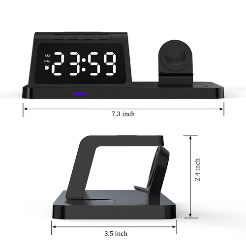 4in1 Alarm clock with Fast Wireless Charger Station Dock For Apple Watch iPhone - Picture 11 of 14