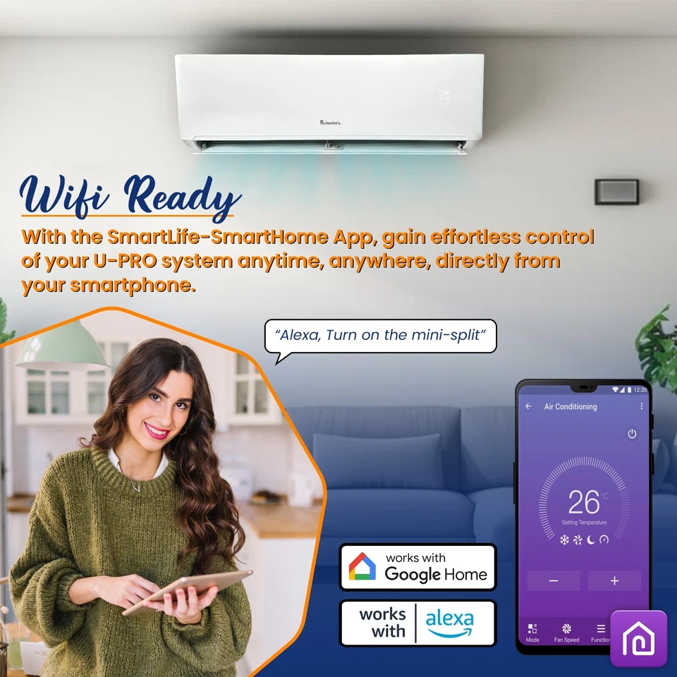 Klimaire 9,000 BTU 23 SEER2 Ductless Mini-Split Heat Pump Air Conditioner 400 sq - Image 3 of 4