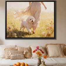 Floral Still Life Oil Painting Bichon Frise Dog Canvas Art Living Room Decor