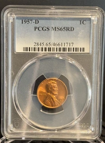 1957-D Denver Mint PCGS MS65 RD Lincoln Wheat Cent Beautiful Red See Pictures