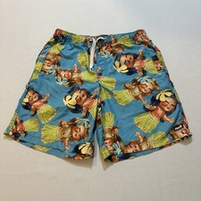 Neff Hula Girl Print Swim Trunks Mens Medium Blue Tropical Board Shorts