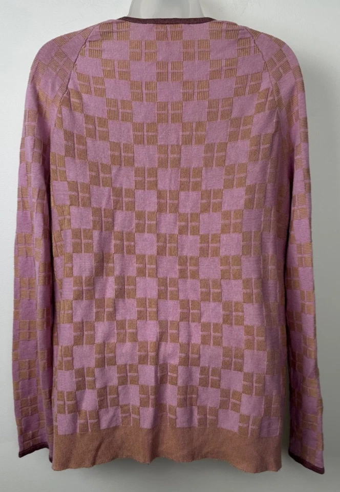 Anthropologie Sweater HWR Monogram Cardigan Womens L Plaid Cashmere Blend A22 - Image 4 of 4