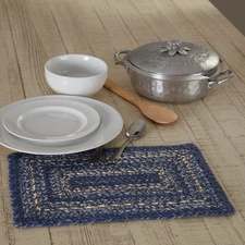 Placemat Great Falls Blue Jute Farmhouse 10x15 Rect Braid Table Decor VHC Brands