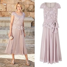 Mother Of The Bride Dresses Tea Length Scoop Neck Lace Party Dress For Mothers