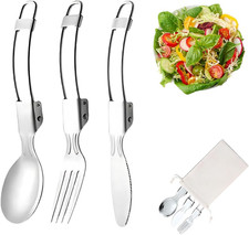3Pcs Posate Da Campeggio, Outdoor, Pieghevoli, in Acciaio Inossidabile, Con Sacc