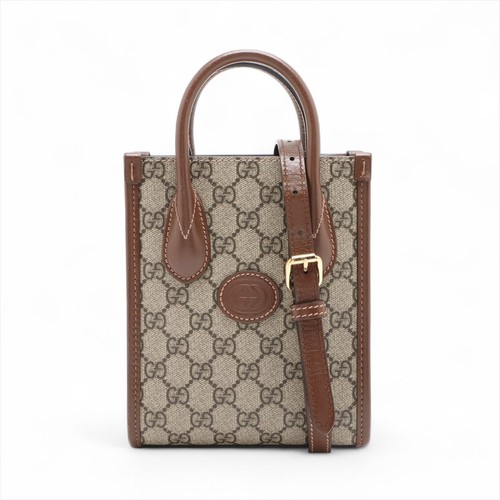 Gucci GG Supreme Leather 2WAY Handbag Brown PVC Leather Shoulder Strap