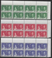 Hong Kong 1937 Coronation Set SG137-139 in MNH Corner Blocks of 8