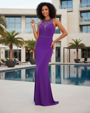 Purple Prom Dress Size 2 Beaded Pageant Dress Graduation Party Dress Sz 2