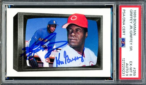 Ken Griffey Jr. & Sr. Signed 1989 Bowman RC 259 PSA 6 Auto Mint 9 PSA/DNA