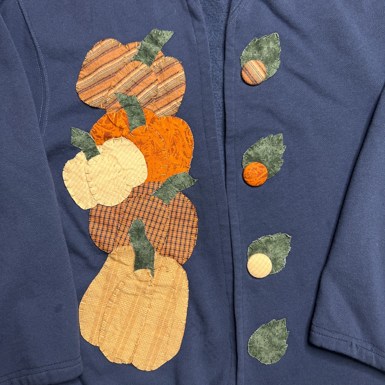 Handmade Patchwork Fall Pumpkin Open Front Cardig… - image 2